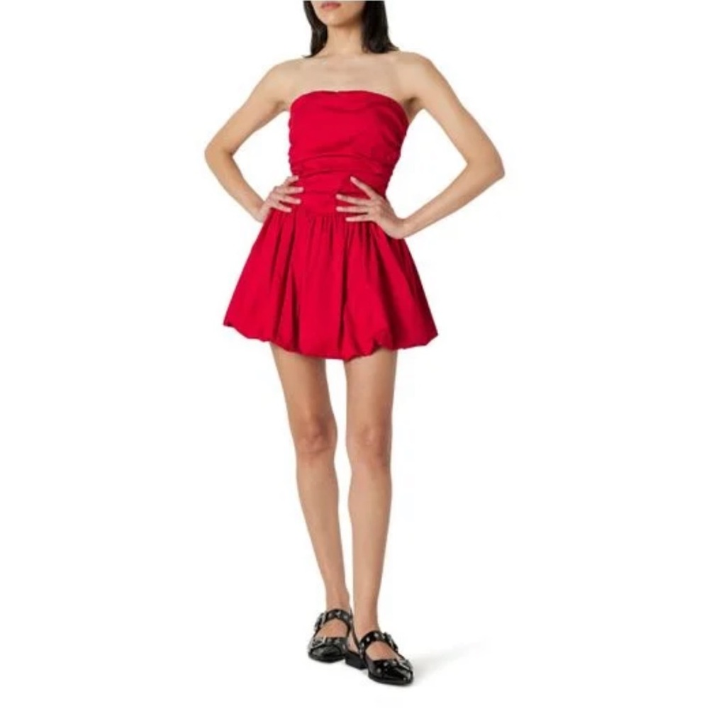 The Drop Rhett Strapless Bubble Hem Puffy Mini Dress, Crimson Red, Sz Large